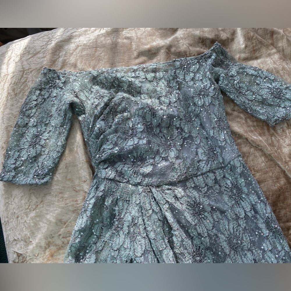 David Meister Eucalyptus Lace Off the Shoulder Dress Size 8